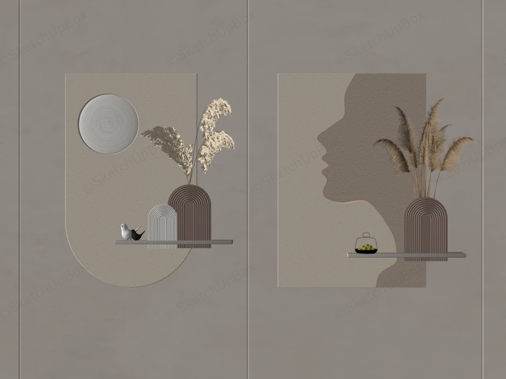 Modern Wabi Sabi Backlit Relief Wall Art Set Sketchup 3D Model Preview - SketchupBox