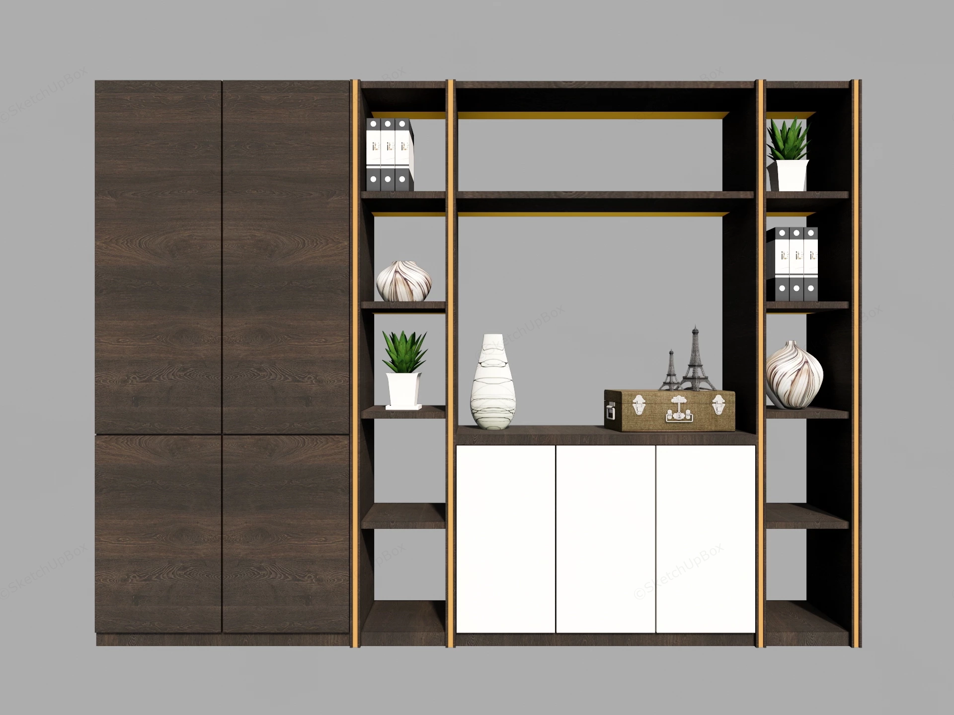 Modern Executive Office Bookcase And Storage Wall Sketchup 3D Model Preview - SketchupBox