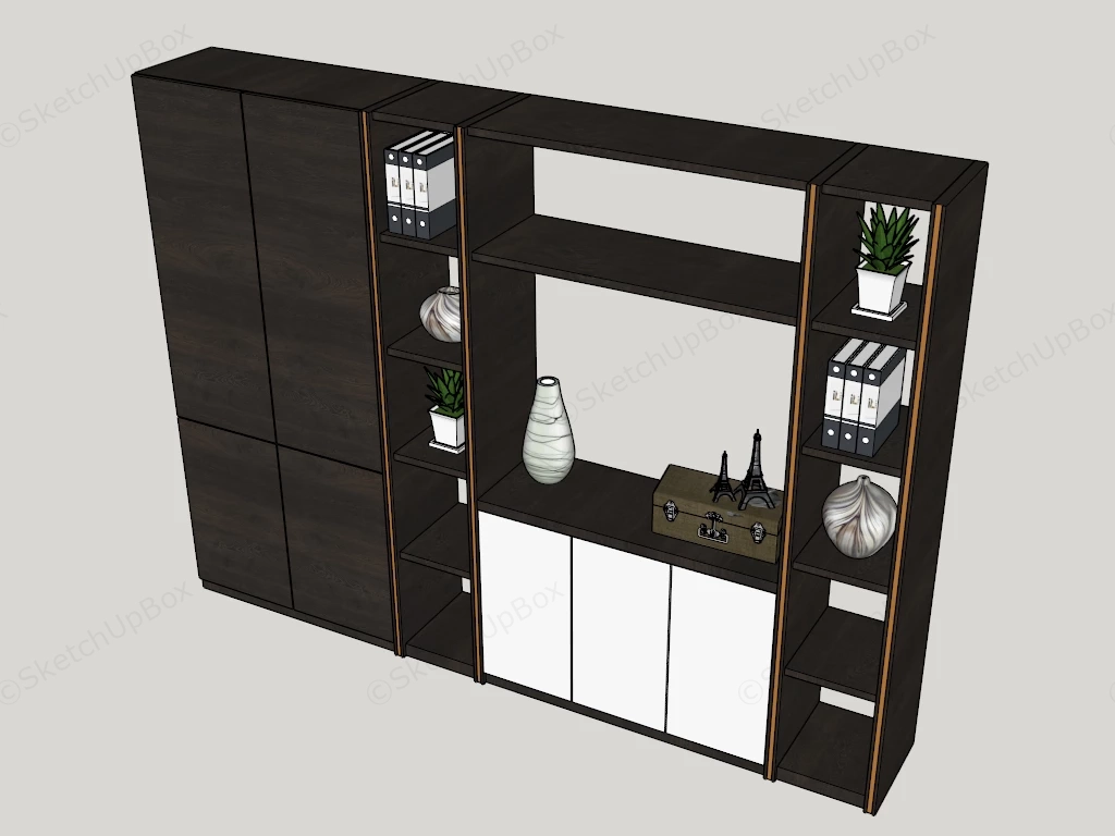 Modern Executive Office Bookcase And Storage Wall Sketchup 3D Model Preview - SketchupBox