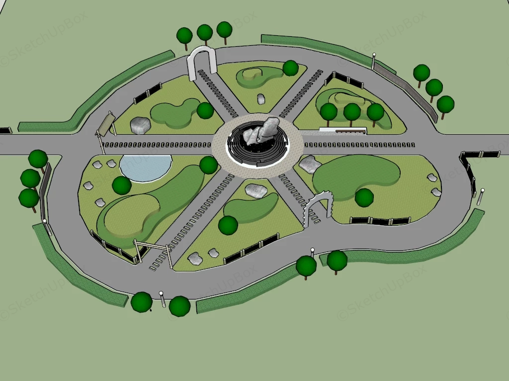 Radial Park Landscape And Memorial Garden Plaza Sketchup 3D Model Preview - SketchupBox