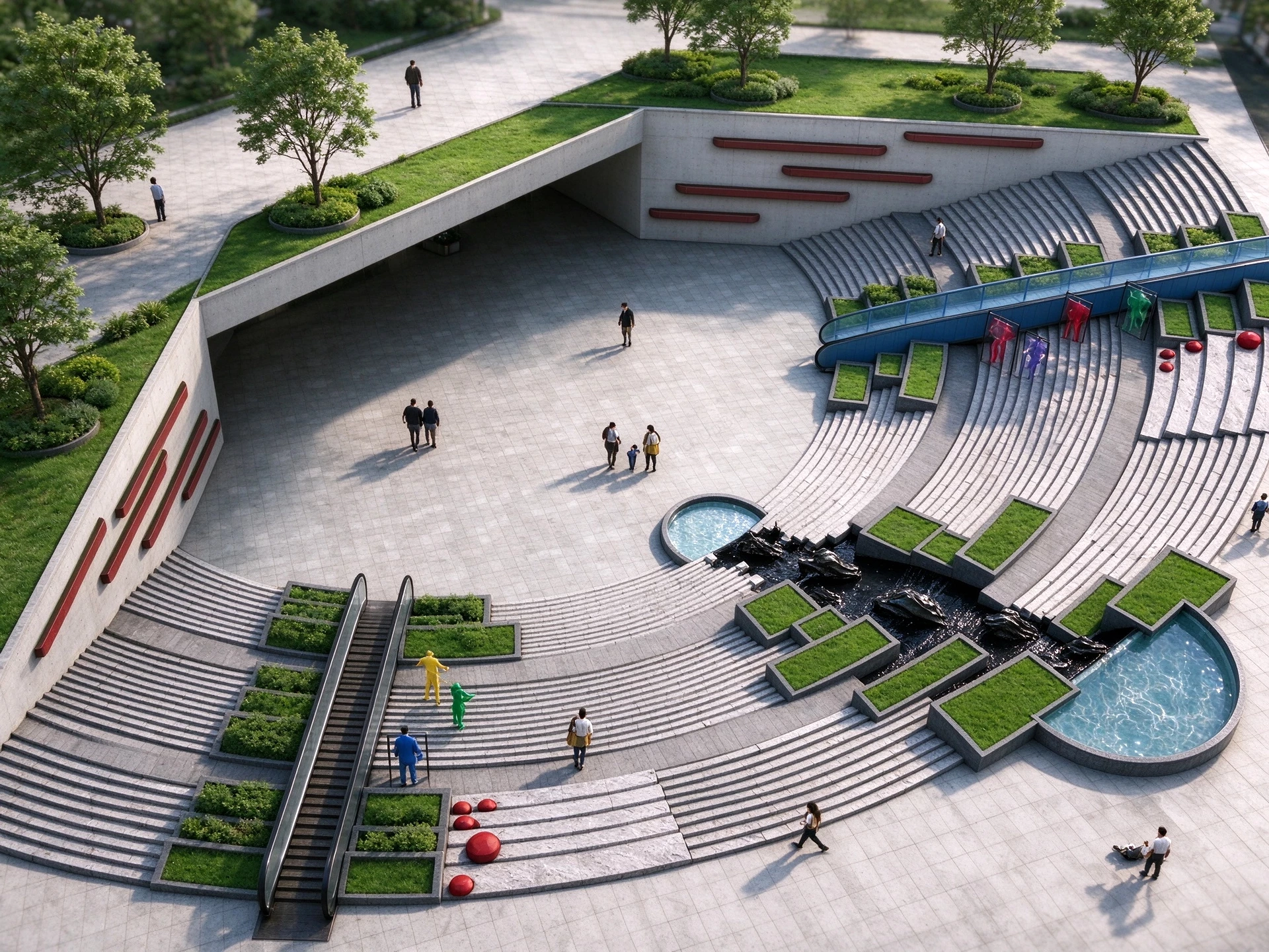 Modern Amphitheater Sunken Plaza And Landscape Sketchup 3D Model Preview - SketchupBox