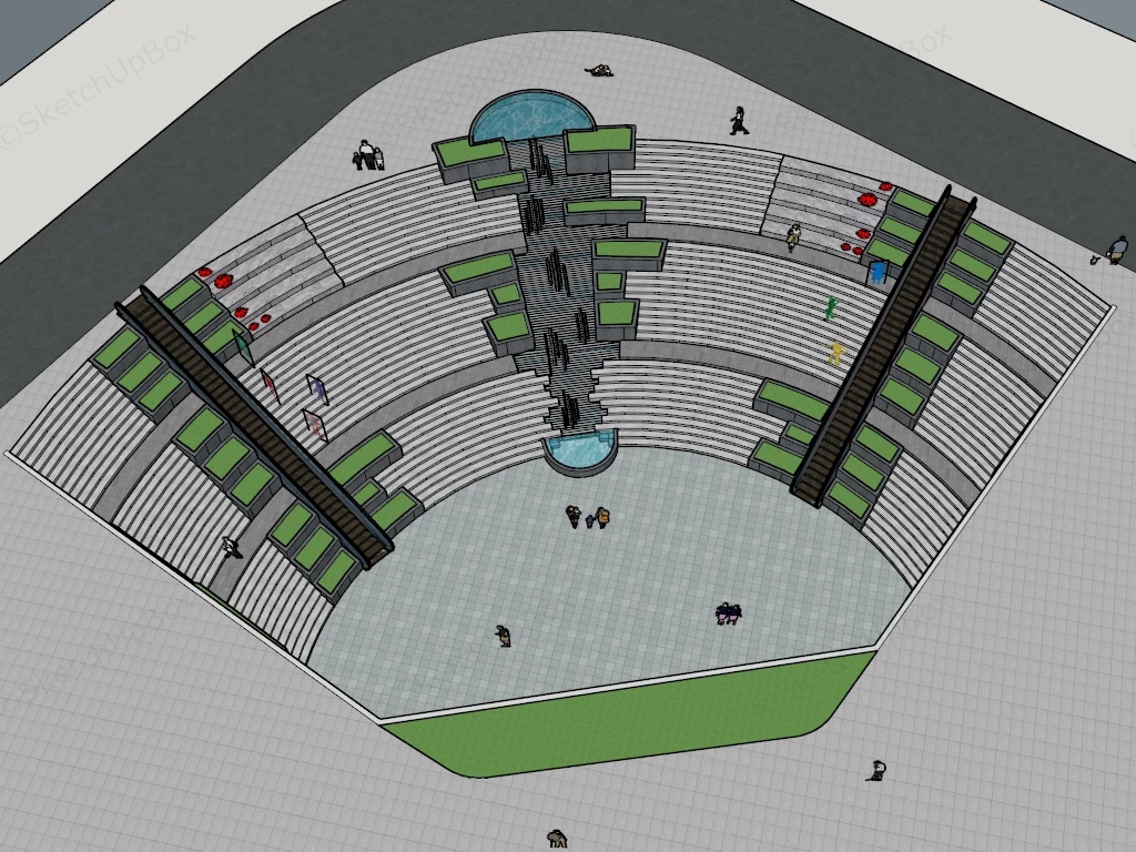 Modern Amphitheater Sunken Plaza And Landscape Sketchup 3D Model Preview - SketchupBox