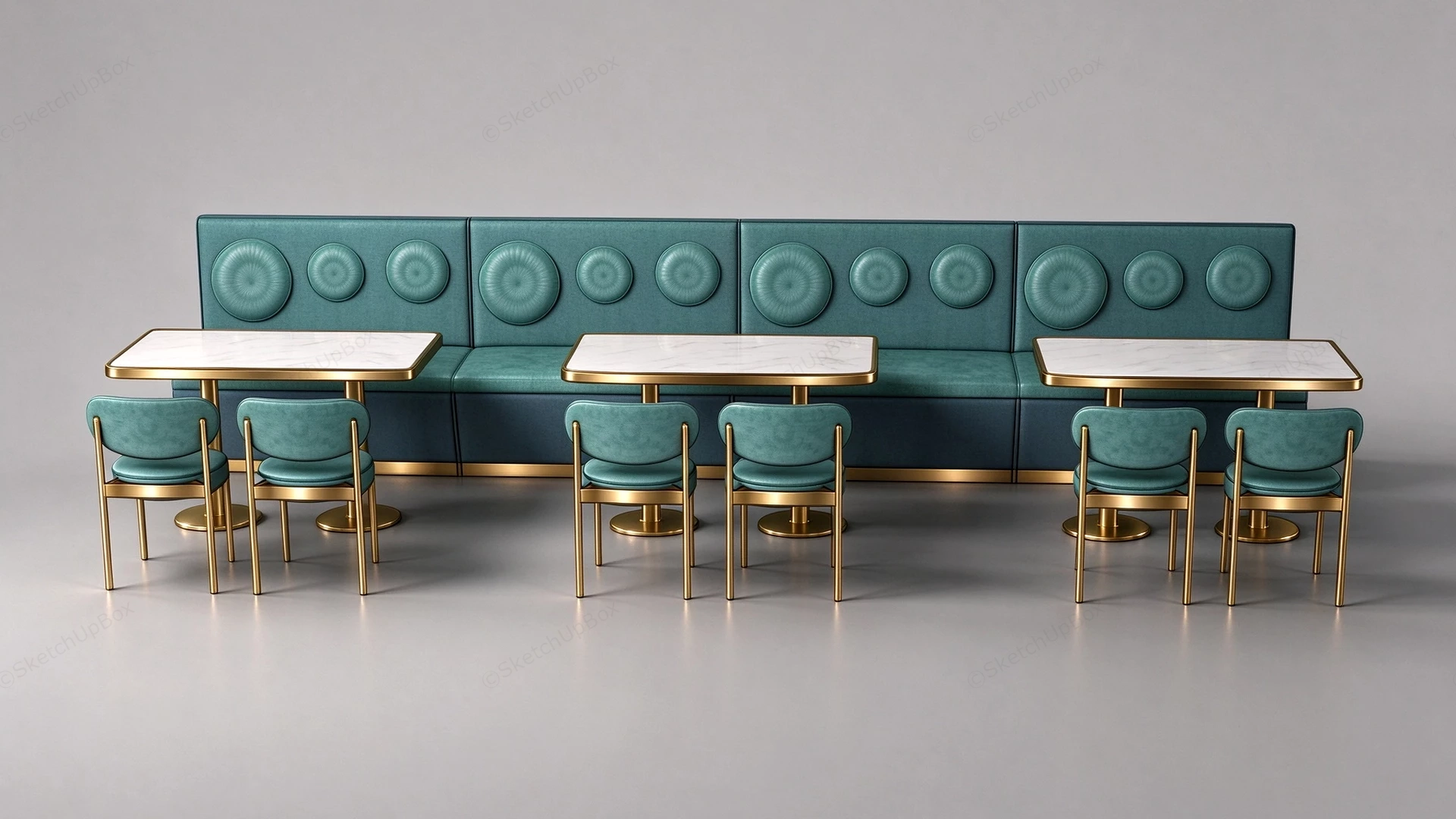 Modern Teal Banquette Booth And Dining Table Set Sketchup 3D Model Preview - SketchupBox