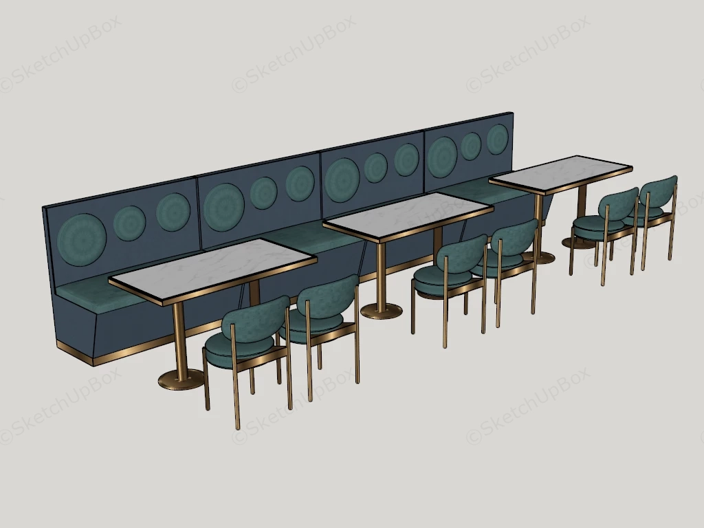 Modern Teal Banquette Booth And Dining Table Set Sketchup 3D Model Preview - SketchupBox