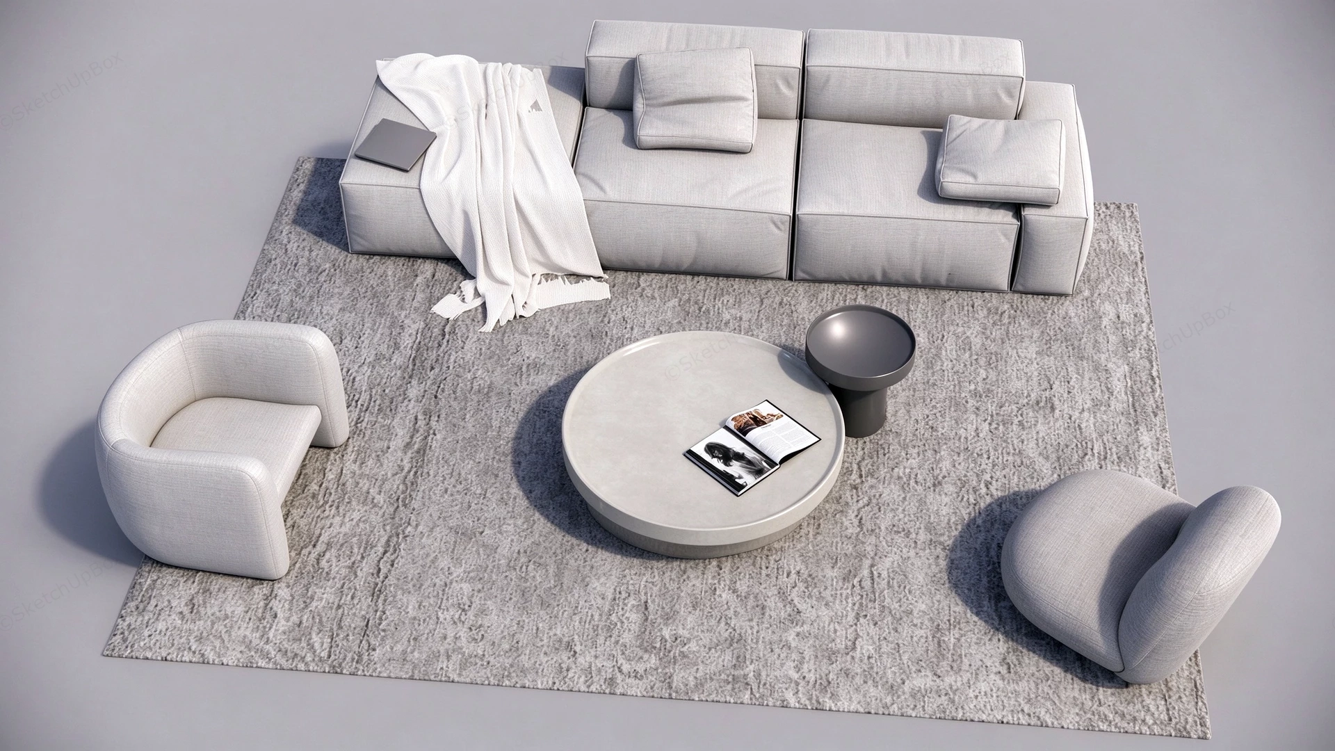 Modern Minimalist Modular Sofa And Lounge Chair Set Sketchup 3D Model Preview - SketchupBox