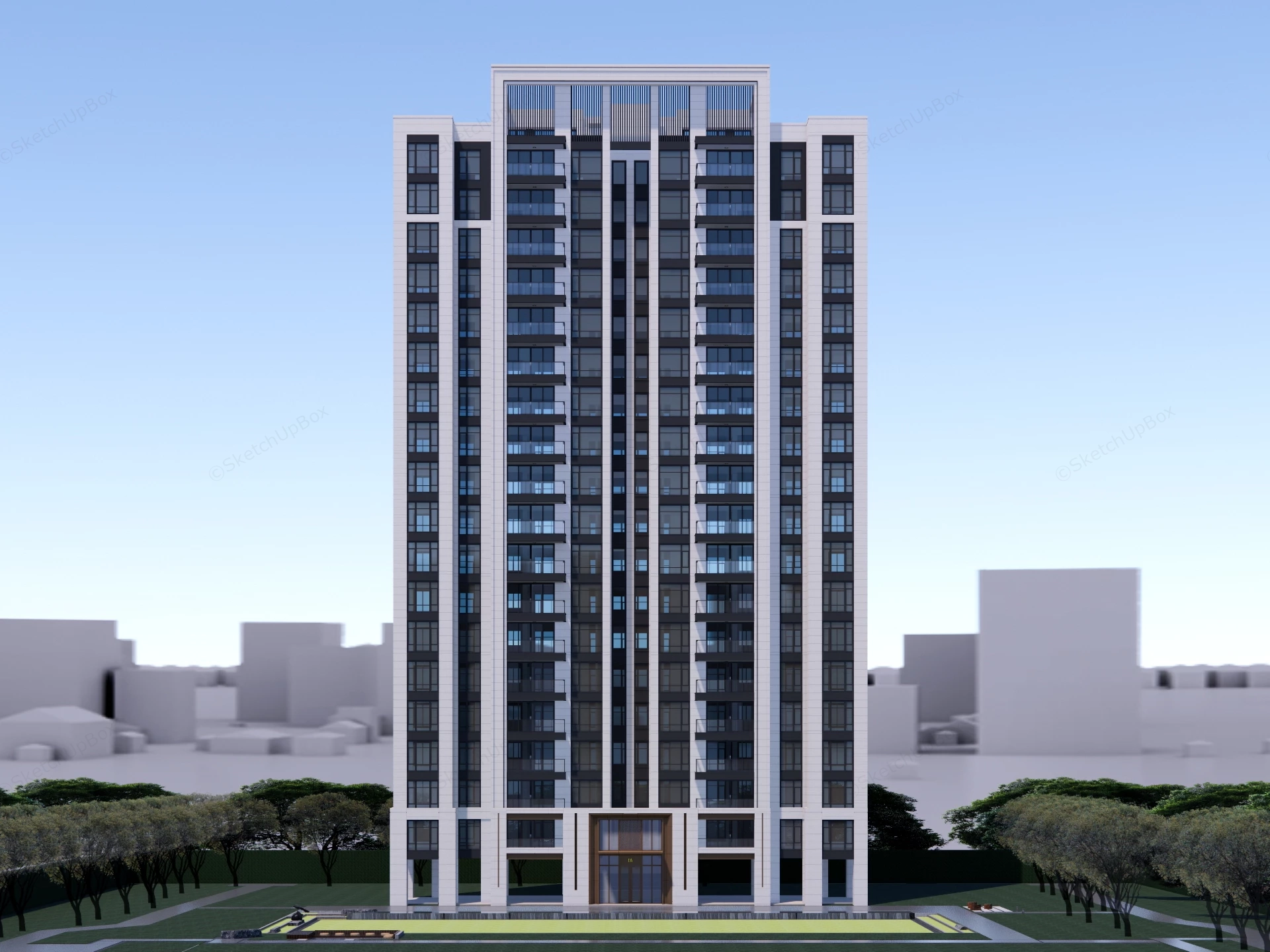 Modern High Rise Residential Apartment Tower Sketchup 3D Model Preview - SketchupBox