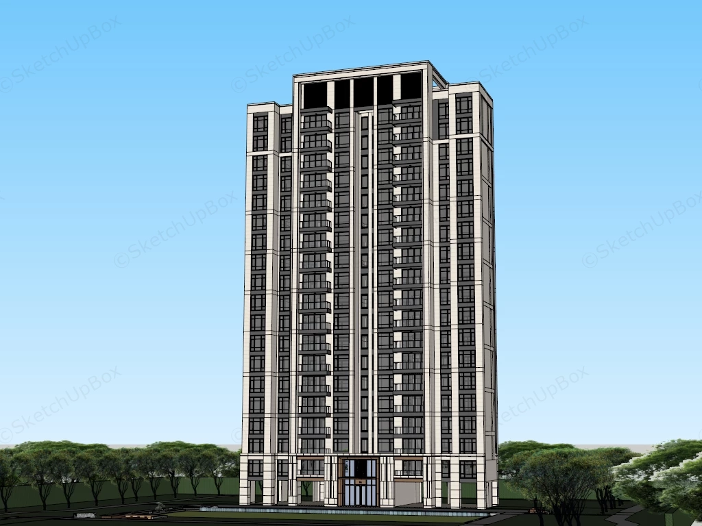 Modern High Rise Residential Apartment Tower Sketchup 3D Model Preview - SketchupBox