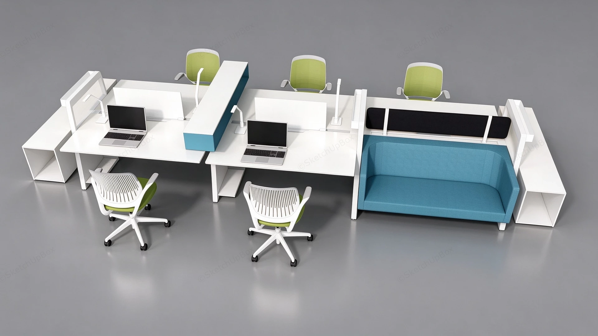 Modern Open Plan Office Workstation With Lounge System Sketchup 3D Model Preview - SketchupBox