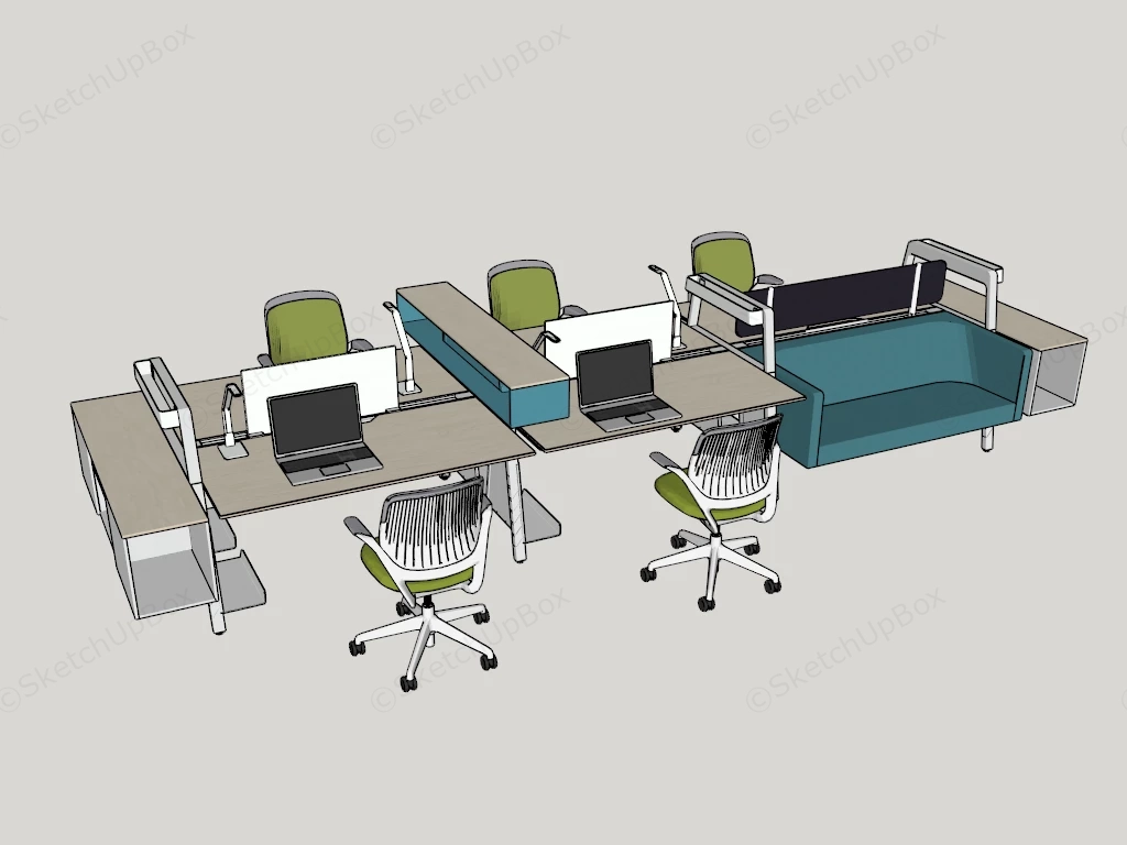 Modern Open Plan Office Workstation With Lounge System Sketchup 3D Model Preview - SketchupBox