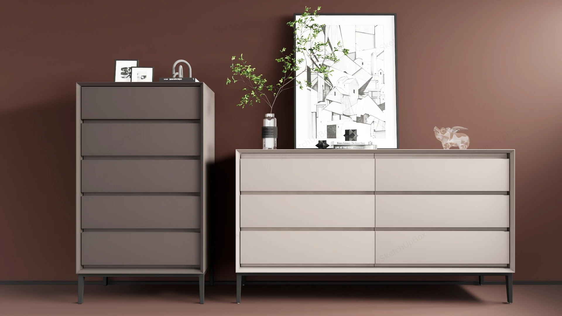 Modern Minimalist Bedroom Dresser And Storage Cabinet Set Sketchup 3D Model Preview - SketchupBox