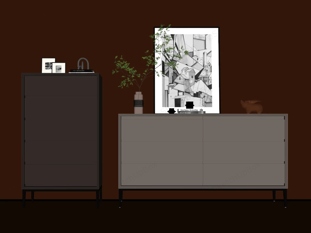 Modern Minimalist Bedroom Dresser And Storage Cabinet Set Sketchup 3D Model Preview - SketchupBox