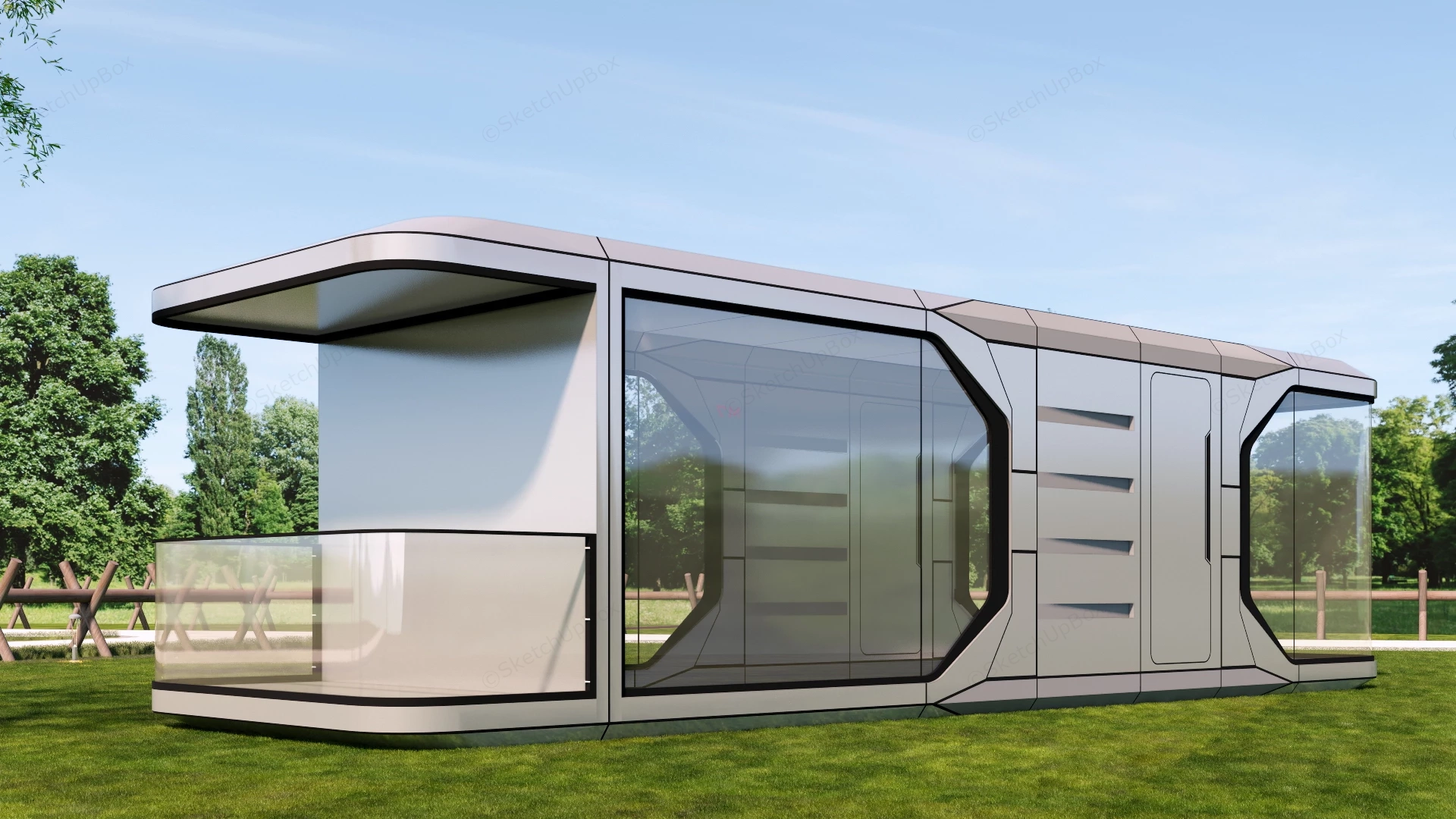Futuristic Prefabricated Modular Capsule Cabin Sketchup 3D Model Preview - SketchupBox