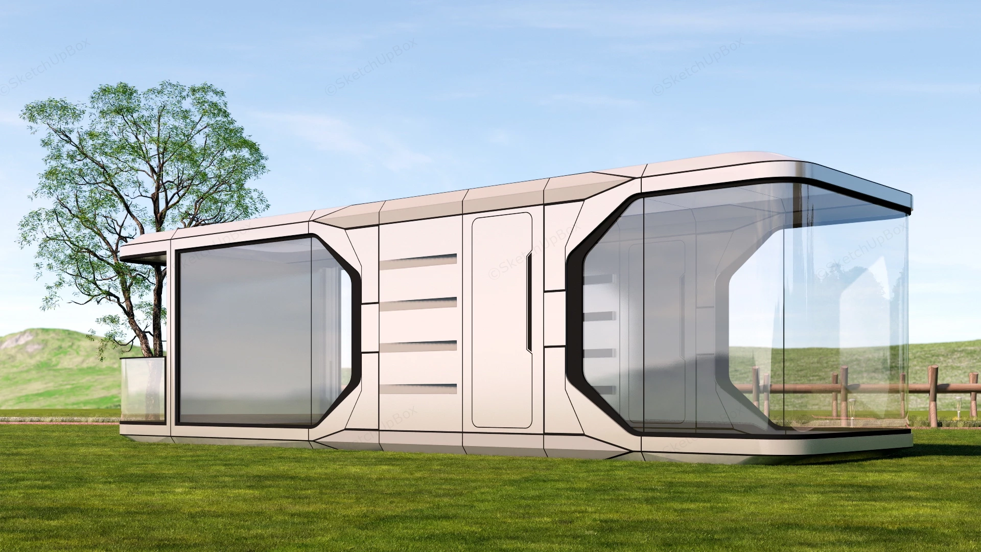 Futuristic Prefabricated Modular Capsule Cabin Sketchup 3D Model Preview - SketchupBox