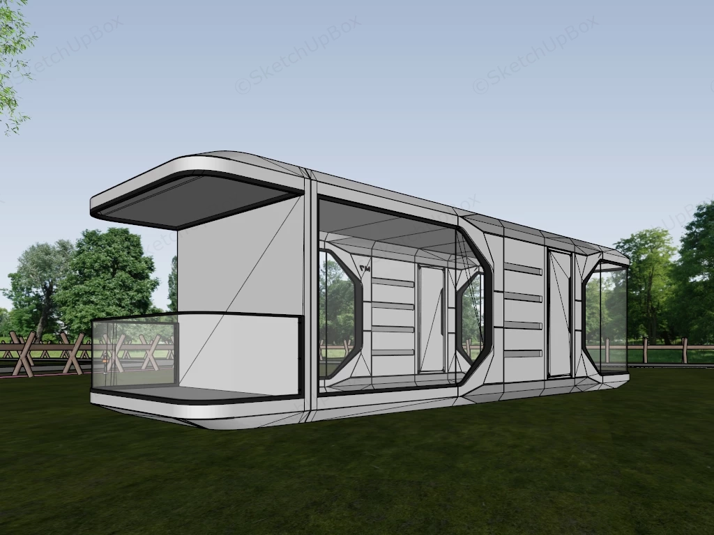 Futuristic Prefabricated Modular Capsule Cabin Sketchup 3D Model Preview - SketchupBox