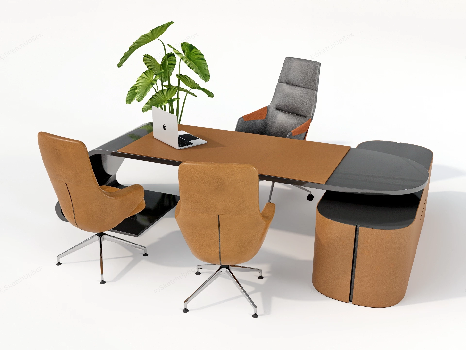 Modern Curved Executive Desk Set Sketchup 3D Model Preview - SketchupBox