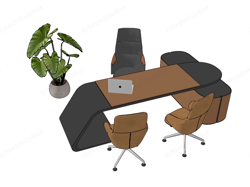 Modern Curved Executive Desk Set Sketchup 3D Model Preview - SketchupBox