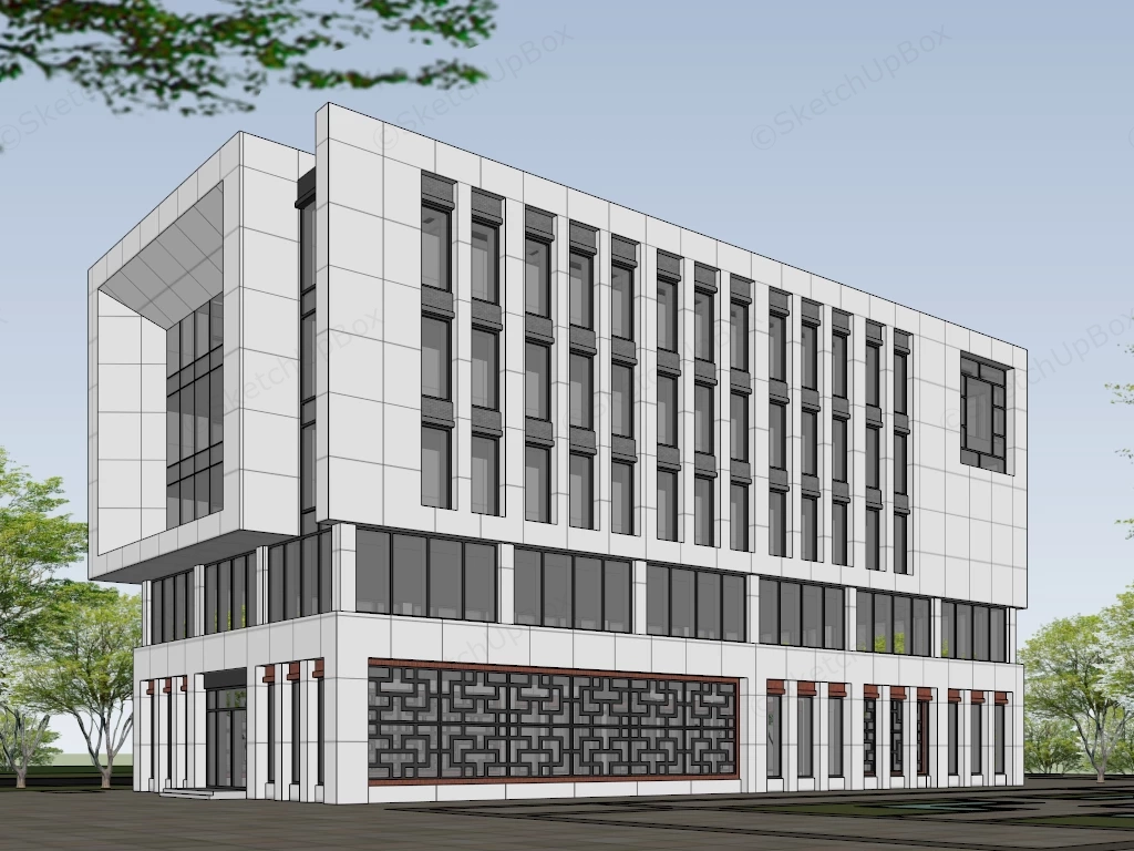 Modern Commercial Building With Traditional Lattice Accents Sketchup 3D Model Preview - SketchupBox