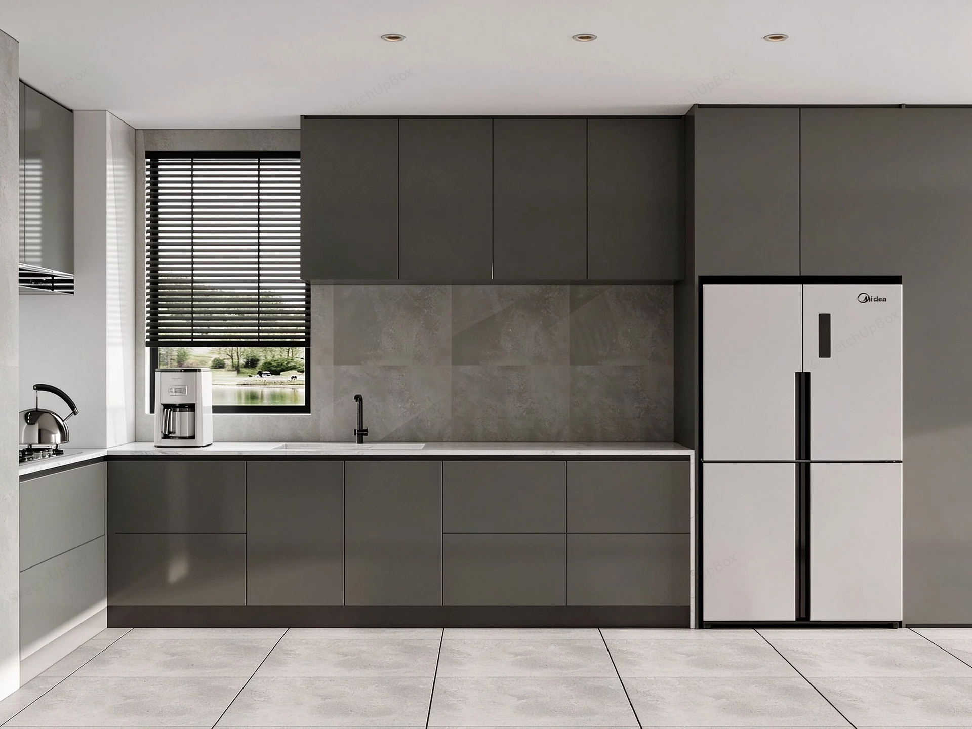 Modern Minimalist Dark Grey Kitchen Cabinetry Set Sketchup 3D Model Preview - SketchupBox