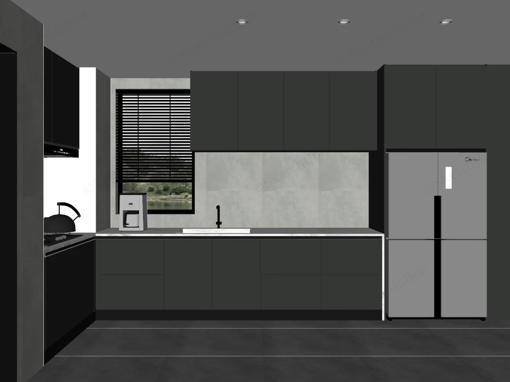 Modern Minimalist Dark Grey Kitchen Cabinetry Set Sketchup 3D Model Preview - SketchupBox