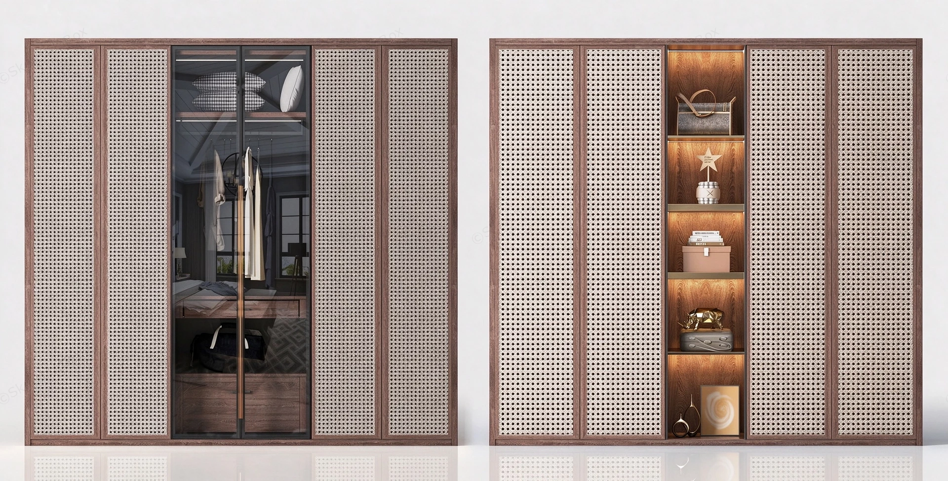 Modern Japandi Rattan Wardrobe System Sketchup 3D Model Preview - SketchupBox