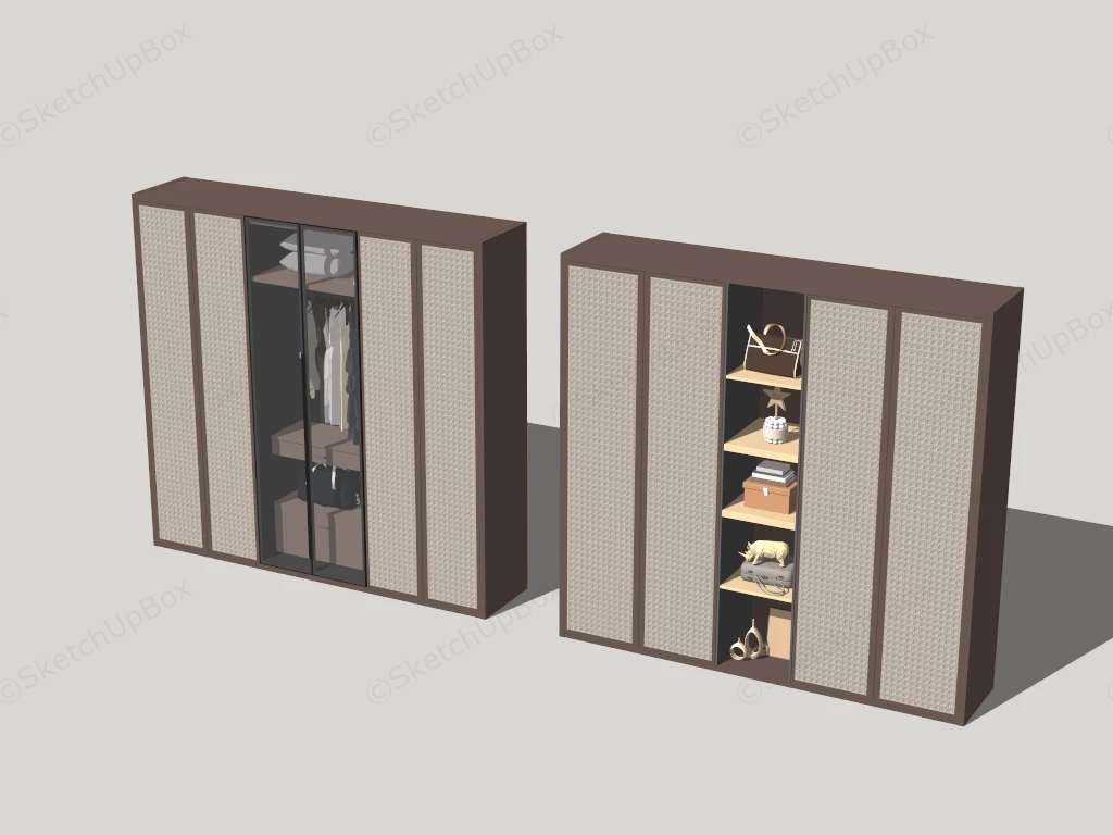 Modern Japandi Rattan Wardrobe System Sketchup 3D Model Preview - SketchupBox