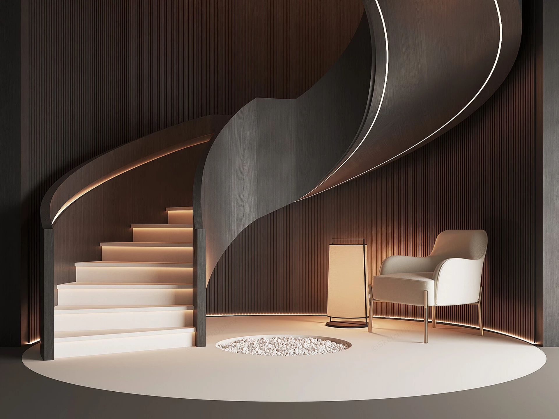 Modern Interior Sculptural Spiral Staircase Sketchup 3D Model Preview - SketchupBox