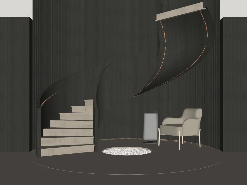 Modern Interior Sculptural Spiral Staircase Sketchup 3D Model Preview - SketchupBox