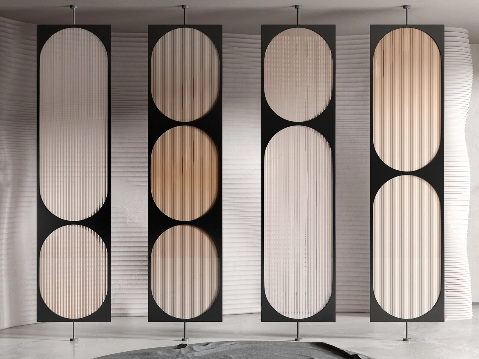 Modern Rotating Geometric Room Divider Screens Sketchup 3D Model Preview - SketchupBox