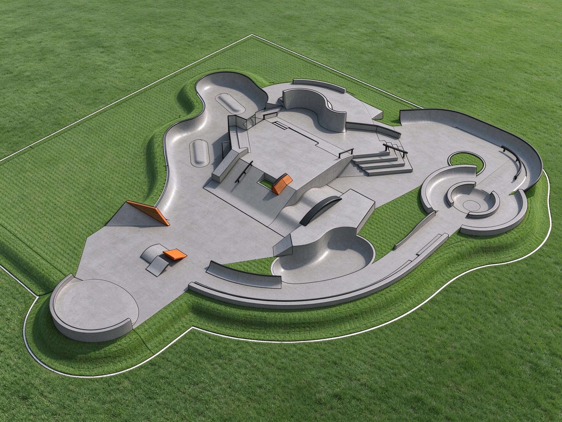Concrete Outdoor Skatepark Plaza Sketchup 3D Model Preview - SketchupBox
