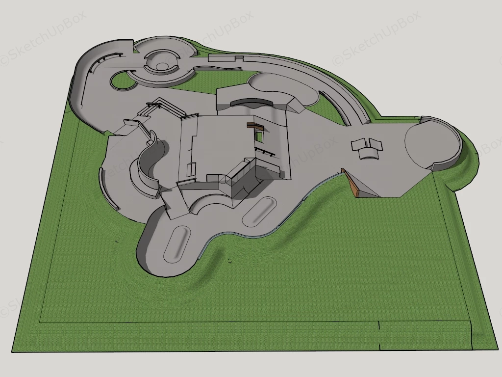 Concrete Outdoor Skatepark Plaza Sketchup 3D Model Preview - SketchupBox