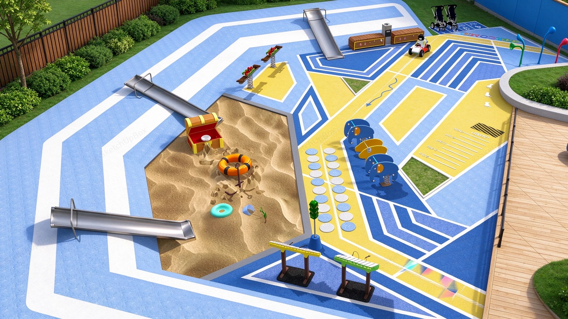 Geometric Outdoor Playground And Sandpit Sketchup 3D Model Preview - SketchupBox