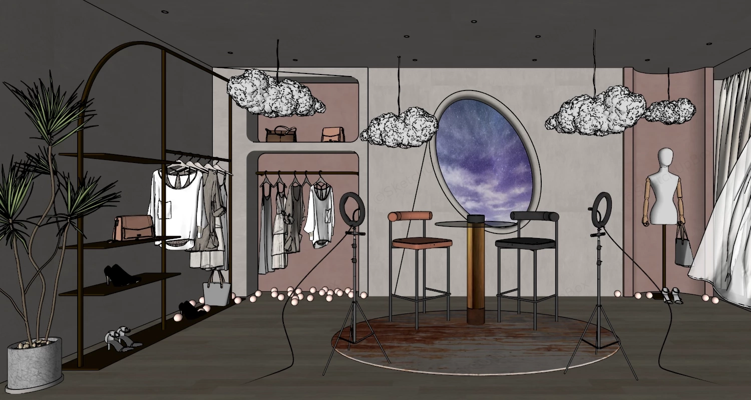 Clothing Boutique Retail Live Streaming Studio Sketchup 3D Model Preview - SketchupBox