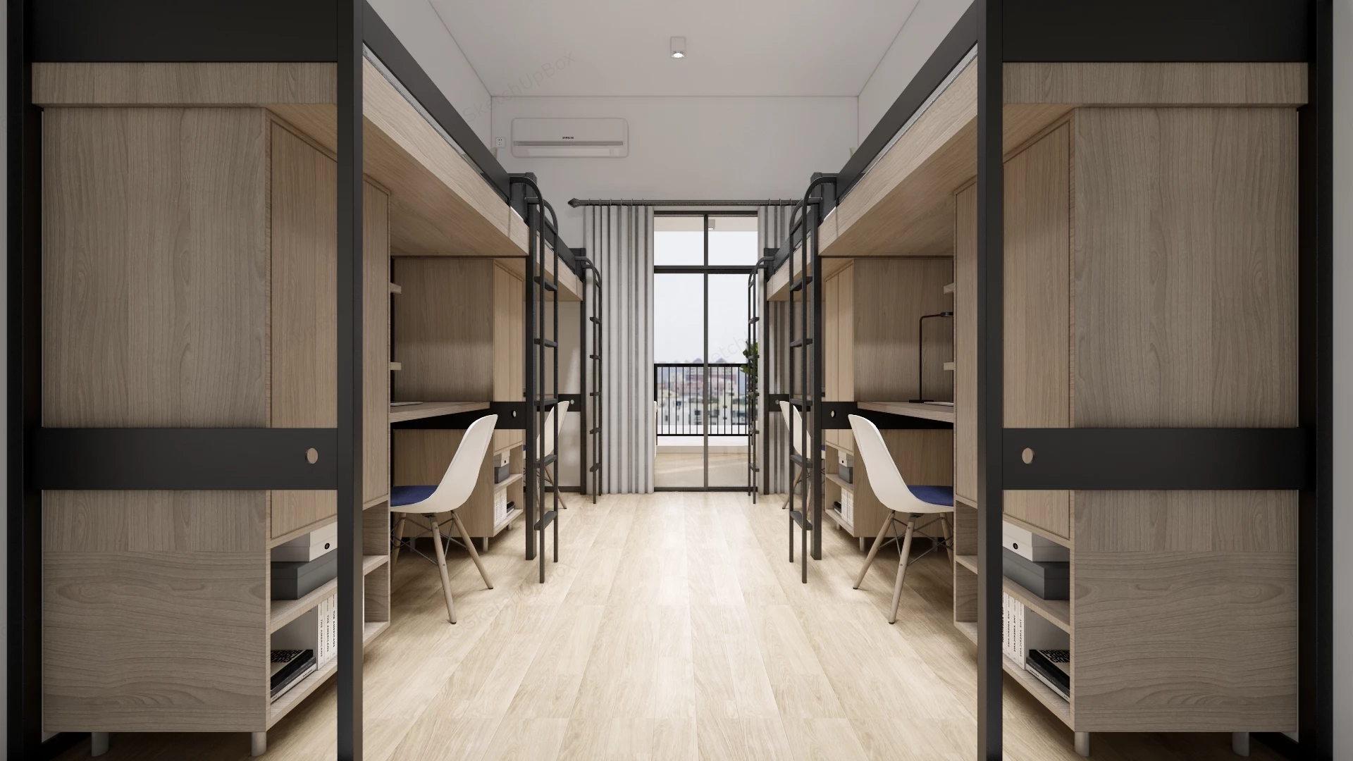 Modern Loft Bed Student Dormitory Sketchup 3D Model Preview - SketchupBox