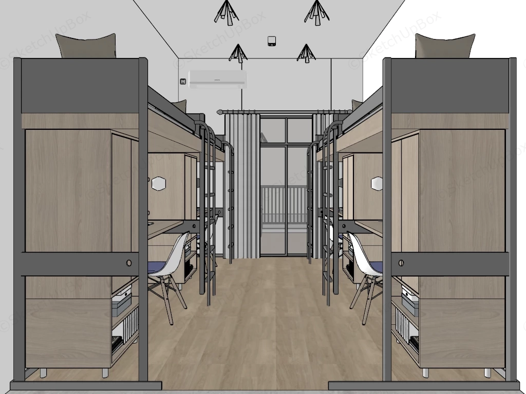Modern Loft Bed Student Dormitory Sketchup 3D Model Preview - SketchupBox