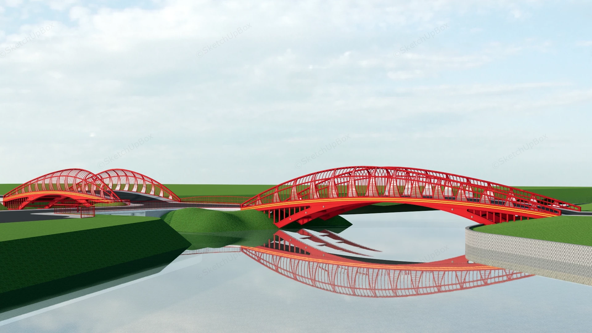 Parametric Steel Arch Bridge Sketchup 3D Model Preview - SketchupBox