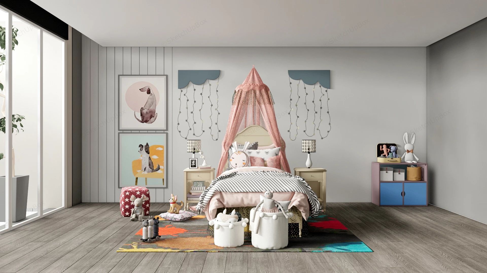 Children's Canopy Bed Nursery Interior Sketchup 3D Model Preview - SketchupBox