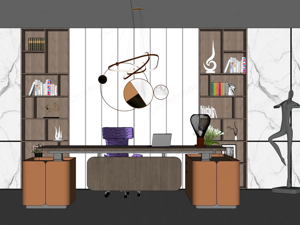 Modern Executive Office And Symmetrical Wall Cabinetry Sketchup 3D Model Preview - SketchupBox