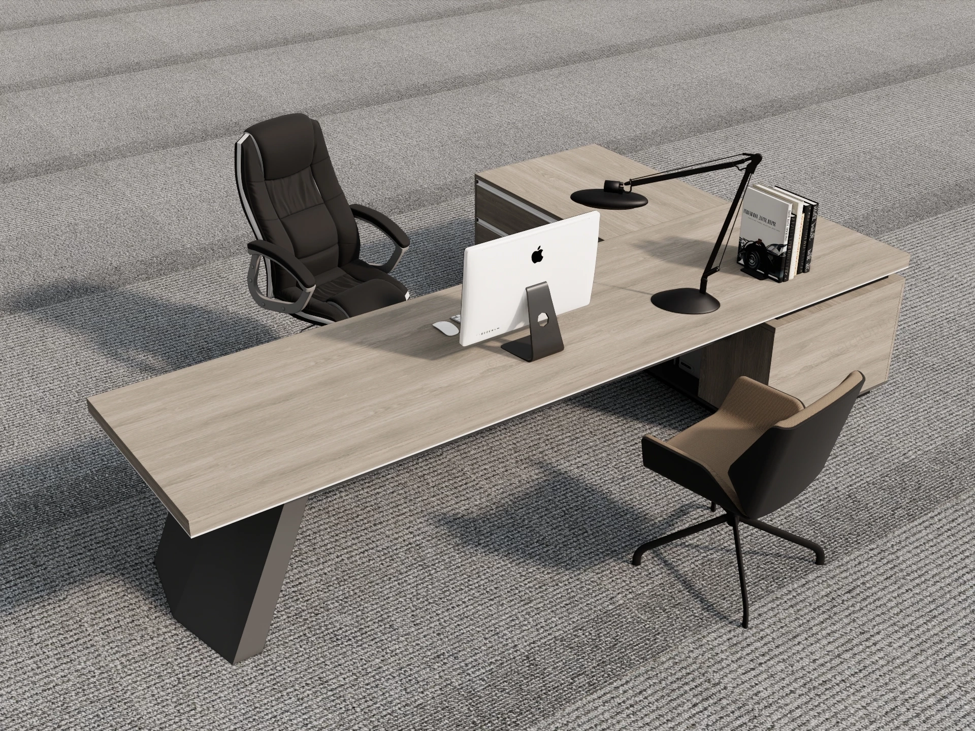 Modern L Shaped Executive Desk Setup Sketchup 3D Model Preview - SketchupBox