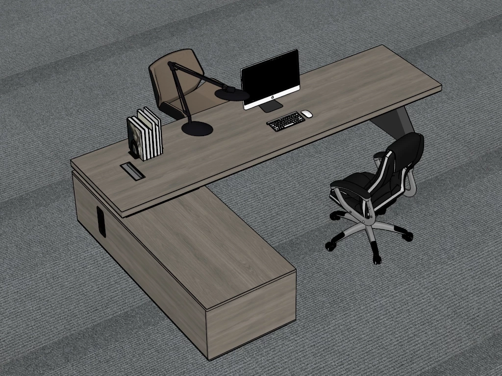Modern L Shaped Executive Desk Setup Sketchup 3D Model Preview - SketchupBox