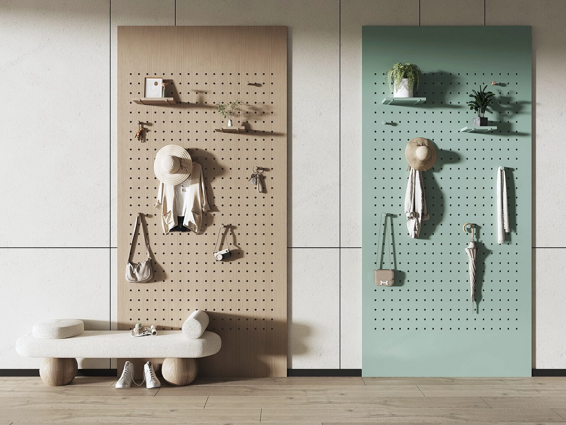 Modern Pegboard Entryway Organizer Sketchup 3D Model Preview - SketchupBox