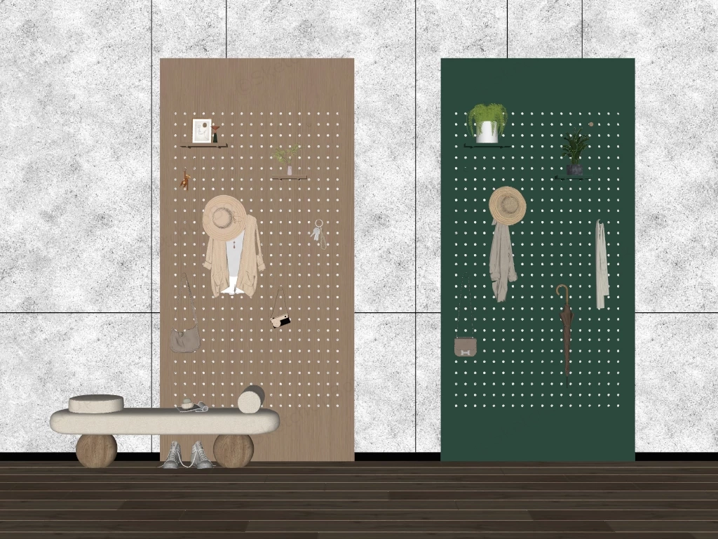 Modern Pegboard Entryway Organizer Sketchup 3D Model Preview - SketchupBox