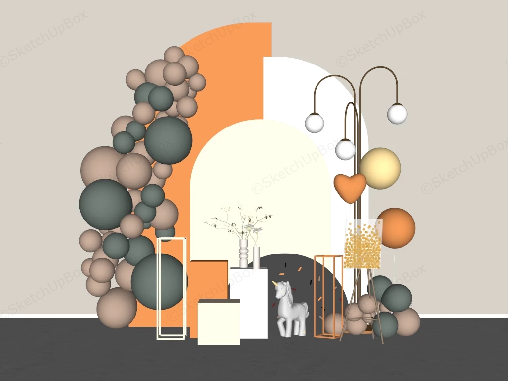 Modern Geometric Event Backdrop And Balloon Garland Sketchup 3D Model Preview - SketchupBox