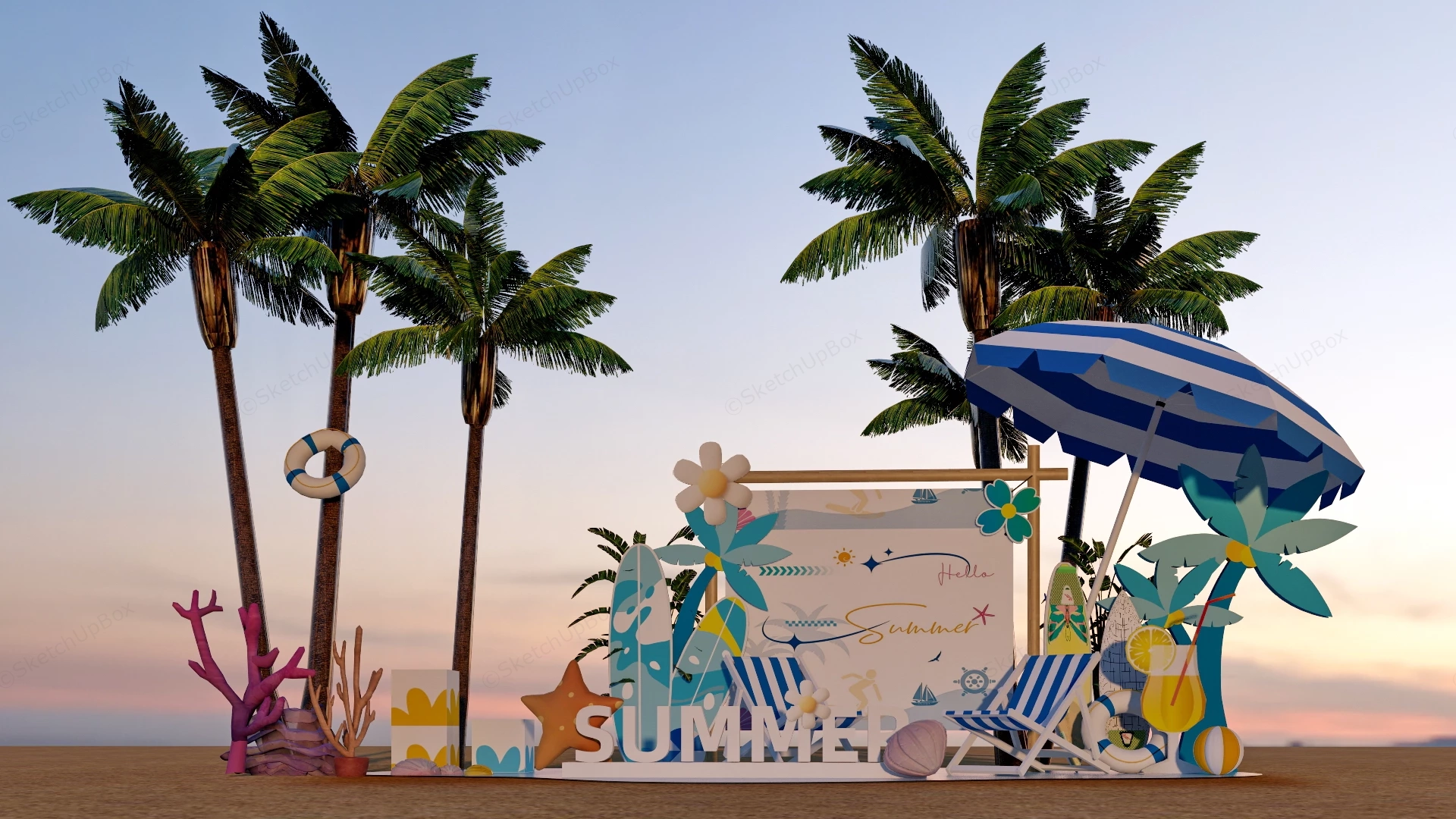 Tropical Summer Beach Photo Backdrop Sketchup 3D Model Preview - SketchupBox