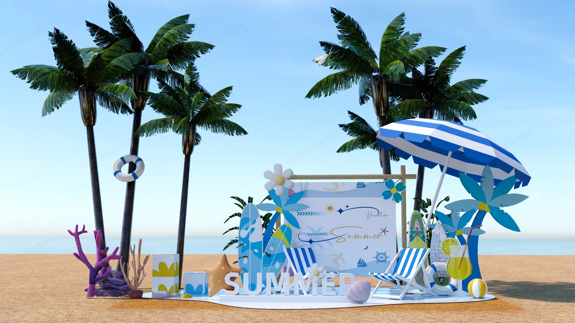 Tropical Summer Beach Photo Backdrop Sketchup 3D Model Preview - SketchupBox