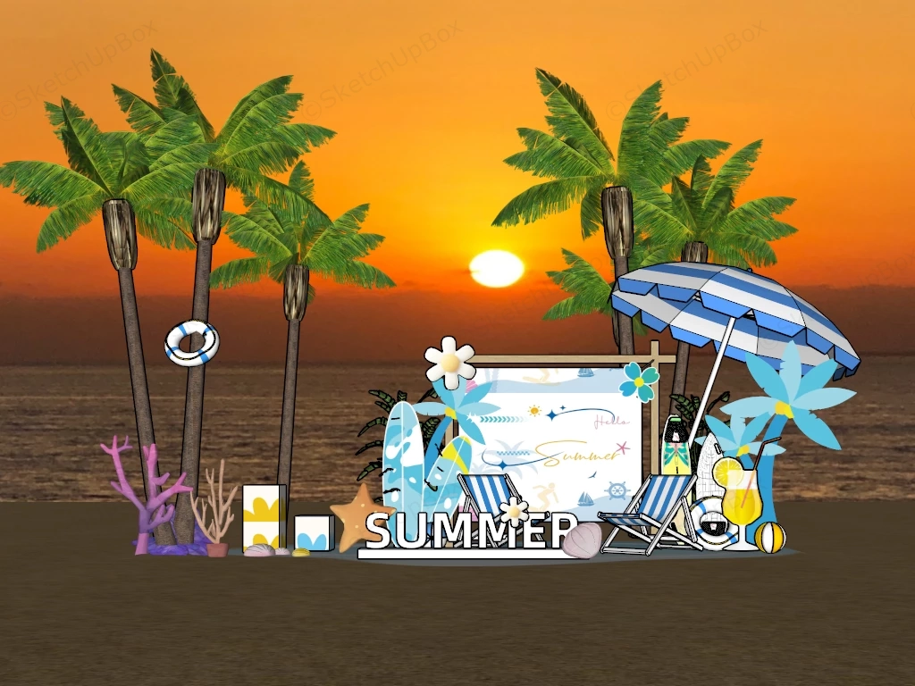 Tropical Summer Beach Photo Backdrop Sketchup 3D Model Preview - SketchupBox