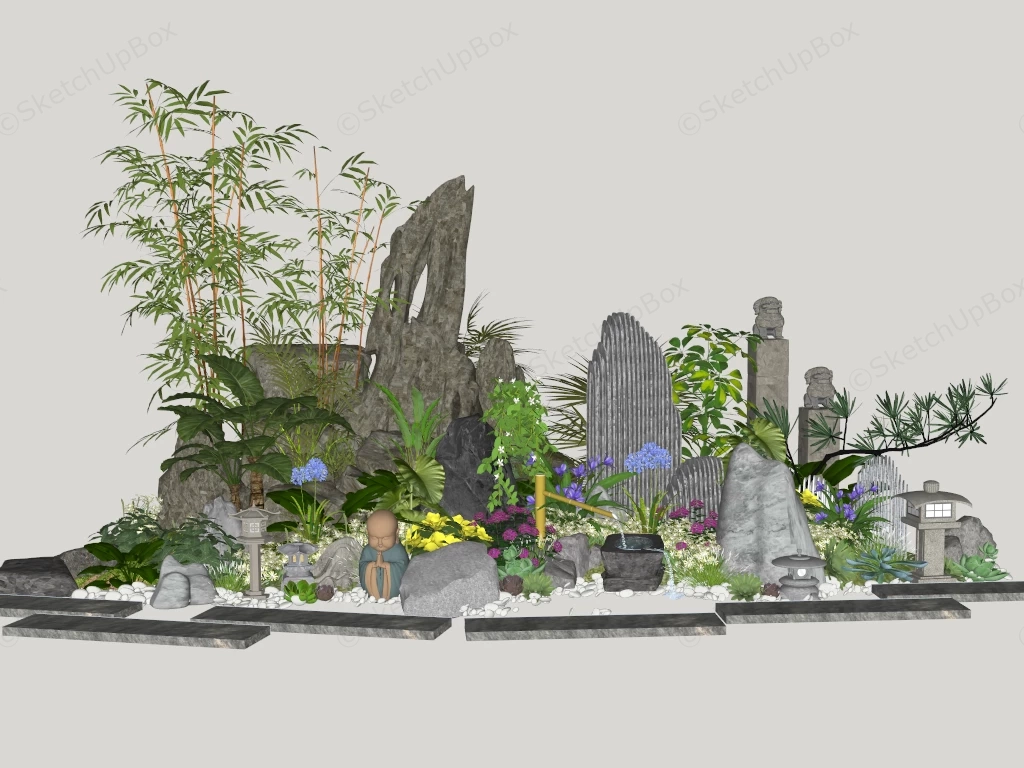 Traditional Zen Garden Landscape Sketchup 3D Model Preview - SketchupBox