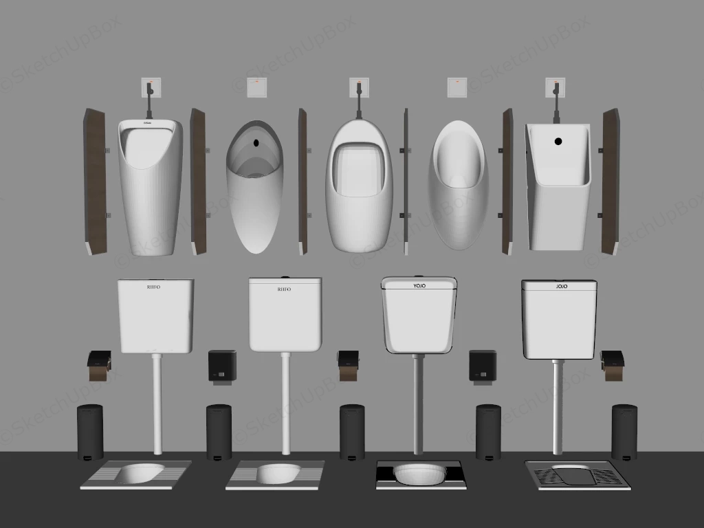 Commercial Public Restroom Sanitary Fixtures Sketchup 3D Model Preview - SketchupBox