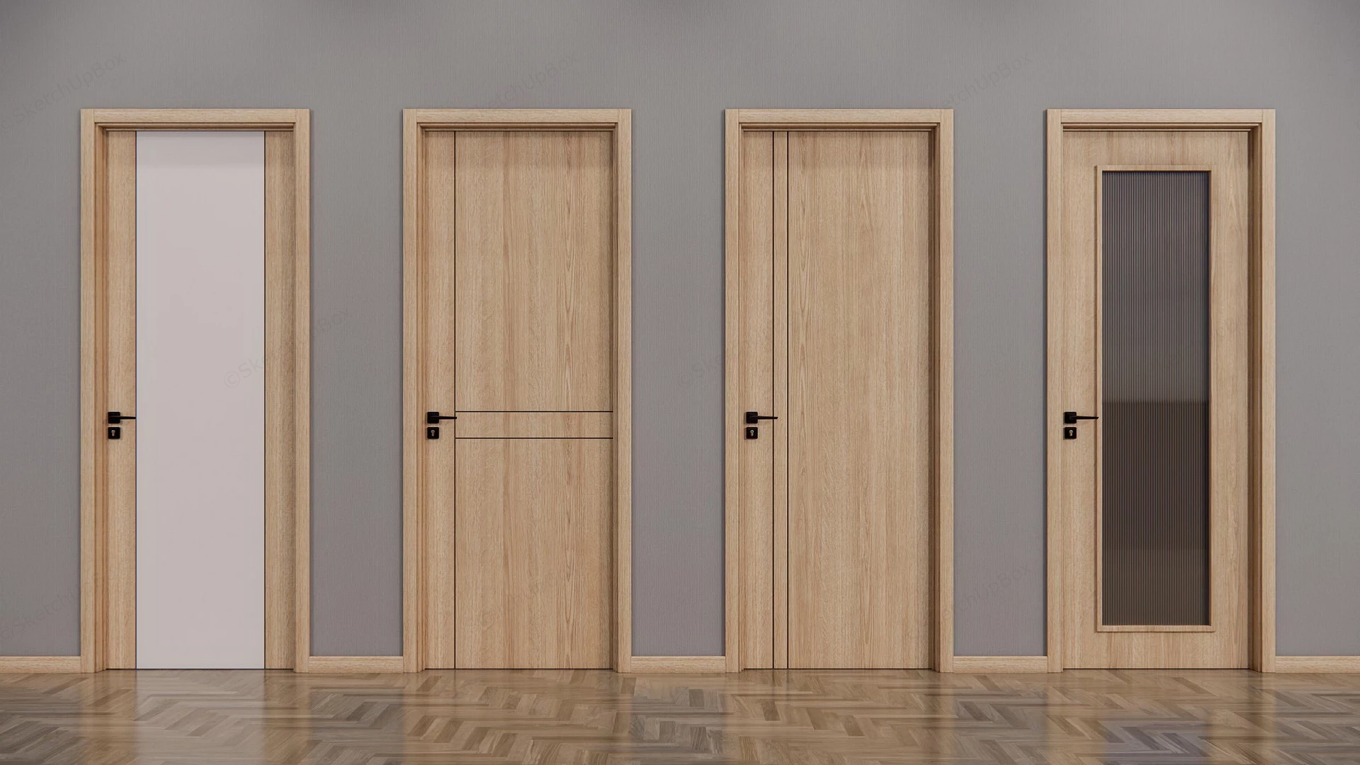 Modern Light Wood Interior Door Collection Sketchup 3D Model Preview - SketchupBox