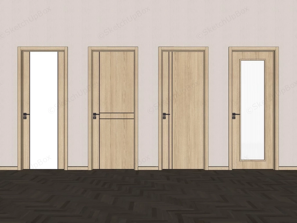 Modern Light Wood Interior Door Collection Sketchup 3D Model Preview - SketchupBox