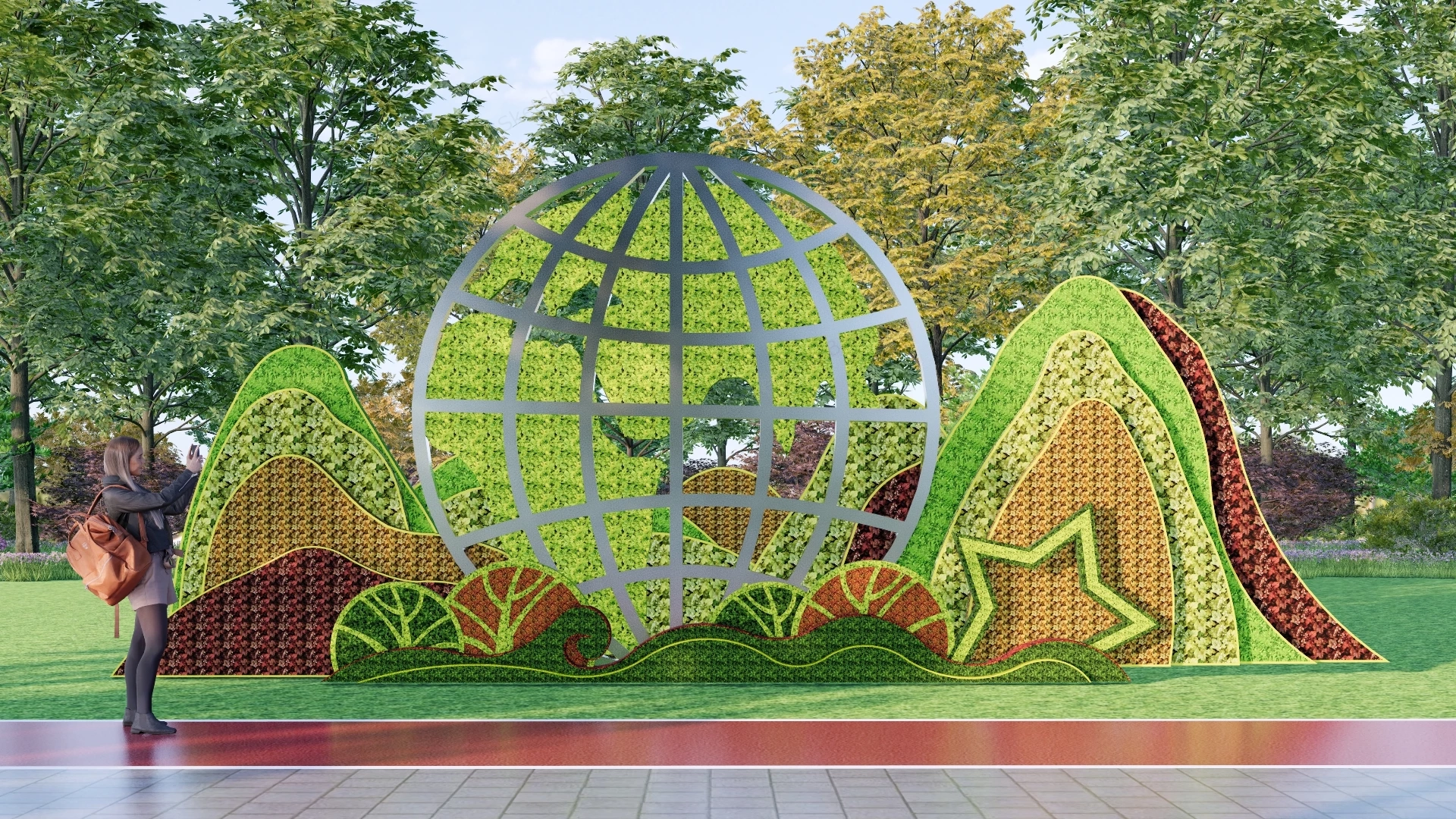Modern Topiary Globe And Mountain Landscape Sculpture Sketchup 3D Model Preview - SketchupBox